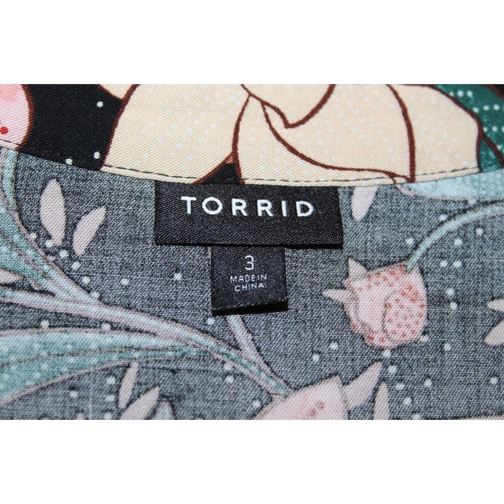 Torrid Floral Button Midi Challis Shirt Dress Black Plus Size 3 3X H14301 - Picture 9 of 16